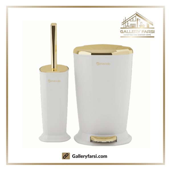 ست سطل و برس توالت شوی ایمن آب مدل ونیز - سفید طلایی